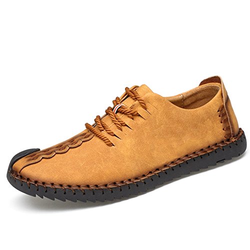 Zapatos de cuero casual de los hombres Zapatos Planos con Cordones hombre Oxford vestido mocasines zapatos de negocios hechos a mano mocasines de conducción de zapatos Amarillo 46EU