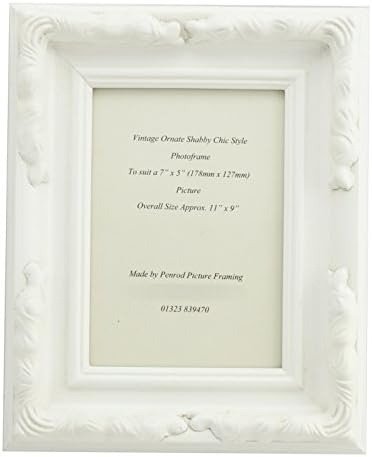 White Shabby Chic Ornate Swept Vintage Picture Frame For a 7" x 5" (178mm x 127mm) Photo
