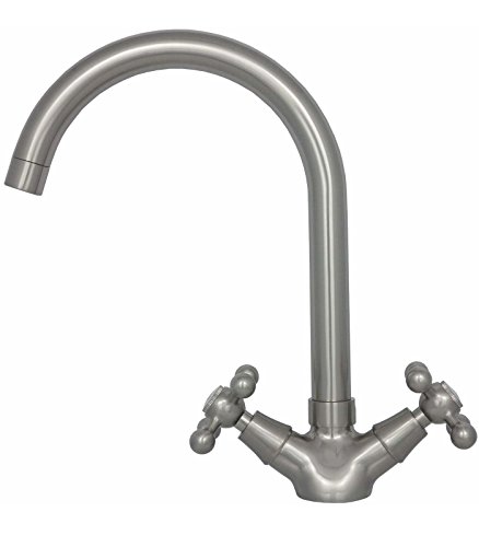 Niederdruck Küchenarmatur Spültischarmatur Waschbeckenarmatur Geschirrbrause Zweigriffmischer Wasserhahn Mischbatterie Armatur Küche Untertischgerät Nostalgie Retro Look in Edelstahl 6015BC - 2