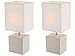Produktbild 2er Set elegante Tischleuchten GERI, Fuß Keramik beige, Stoffschirm weiß, Globo Lighting
