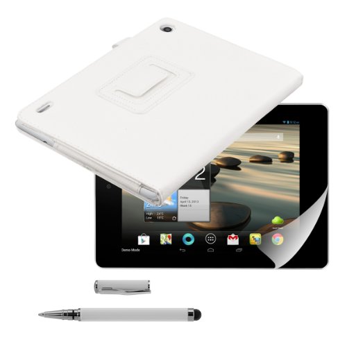 3in1 Set: kwmobile Hülle für Acer Iconia A1-810 / A1-811 – Tabletcover Slim Case Tablet Schutzhülle – Smart Cover Tabletcase Weiß + Folie, kristallklar + Stylus, Weiß - 5