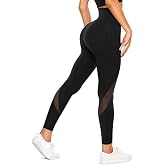 KUMAYES Women's Black Opaque Sports Leggings with Pockets Tights Gym Mesh