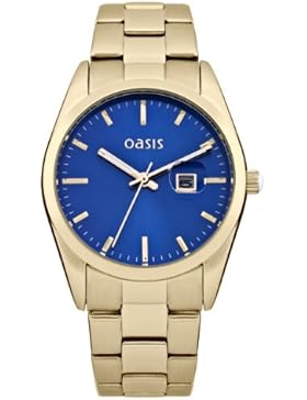 Damen-Quarzarmbanduhr Oasis mit blauem Zifferblatt, Analoganzeige und goldfarbenem Armband - B1368