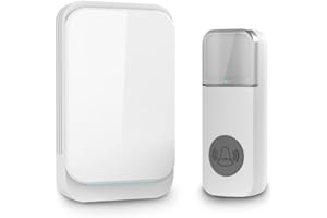 AIPOTEC Timbre Inalámbrico para Puerta, Timbre Puerta de Casa de 300m Alcance Timbre Inalámbrico Exterior Impermeable IP55 con 38 Tonos de llamada, 4 Niveles de Volumen, Indicador LED (Blanco)