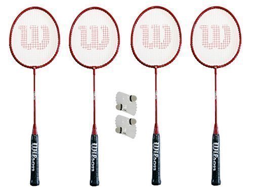 Preisvergleich Produktbild 4 x WILSON Hyper Rot Badminton Schläger + 4 Federbälle + Abdeckung