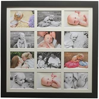 multi photo frame modern square black frame Hold 12 7x5 inch photos bevel cut mount