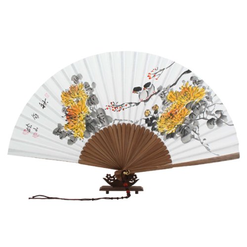 Ventaglio Decorativo Dipinto A Mano Su Carta Di Gelso Con Motivi Crisantemi Gialli Ventaglio Pieghevole In Bambù Arte Coreana