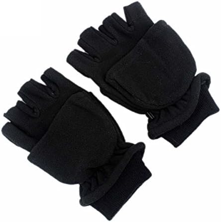 Men Fleece Half Finger Clamshell Winter Warm Computer Deer Stickers Non-slip Leather Gloves