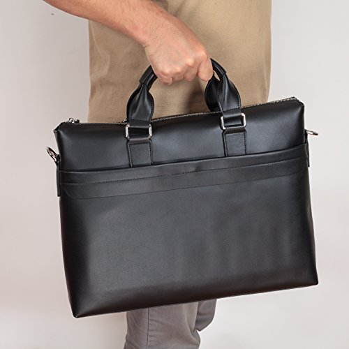 Laptoptasche aus Leder f  r Herren oder Damen - passend f  r 13 14 15 Zoll Laptops MacBooks - 2 Farben  Schwarz