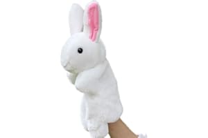 KENANLAN Marionnette à Main en Forme de Lapin en Peluche avec Bouche Mobile, Adorable Lapin de Dessin animé, Jouet de Doigt, de poupée pour Enfants, Adultes (Blanc)