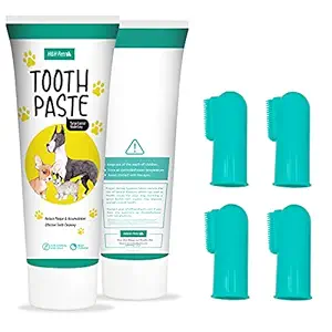 H&H Pets Dog Toothpaste Kit with Silicone Finger Toothbrushes? Cats and Dogs Dental Cleaning Kit, Reduce Plaque - 3.5 oz Beef Flavor Toothpaste, 4 Silicon Finger Toothbrush