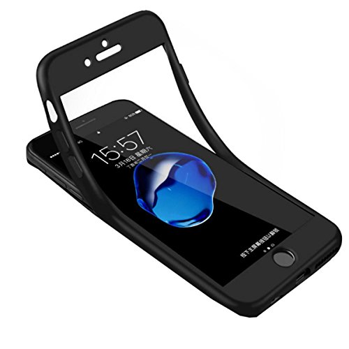 Qissy Carcasa iPhone 7plus  360 Todo Incluido TPU Silicona Flexible Anti-Scratch Anti-Huella Dactilar a Prueba de Choque Suave Protective Case Cover Skin para iPhone 7P 5 5    Negro 