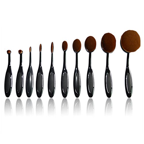 Tonsee 10Pcs Pro Foundation Brush Set Powder Blusher Toothbrush Curve Cosmetic Makeup Tool (10Pcs)