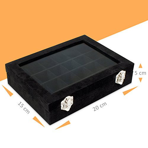 Schmuckkästchen zur Beauty Nails & Schmuck Aufbewahrung – Schwarz 20 x15 x 5 cm – 24 Fächer Schmuckdisplay – VENKON - 5