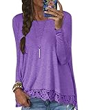 LaoZan Damen Langarm Spitze Hemd Rundhals Loose Casual Damenbluse Tops Oberteil Shirt Bluse
