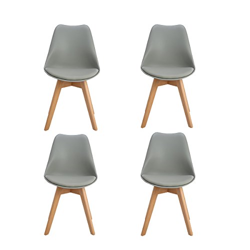 H.J WeDoo Pack de 4 Silla de comedor Silla escandinava, pata madera de haya y asiento acolchado, estilo nórdico - Gris