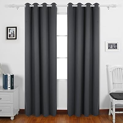 Deconovo Lot de 2 Rideaux Occultants Solides Lourdes à Oeillets Isolant Thermique avec Ruban Fronceur pour Rall, 228cm x 168cm, Gris Foncé