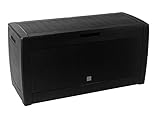 Abschließbare, multifunktionale Aufbewahrungsbox mit ca. 310 Liter Fassungsvermögen aus robustem Kunststoff (PP) in modernem Rattan-Design