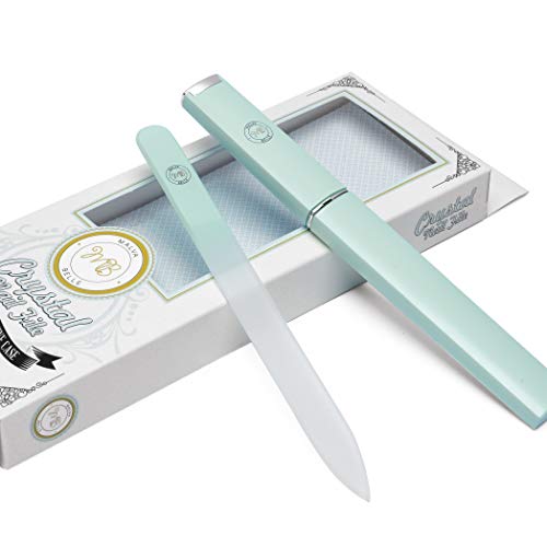 Lima de Uñas de Cristal Profesional Con Conjunto de Estuche Protector | Para Uñas Acrílicas y Naturales | Manicura y Pedicura, Alternativa Superior a Las Limas de Esmeril, metálicas y Pulidoras - Gran Regalo de Navidad Para Mujeres y Jóvenes - Verde Menta