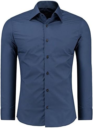 JEEL Mens Long-Sleve Casual Shirt / For Business Suit Wedding Casual / Slim-Fit, 205 - Navy Large
