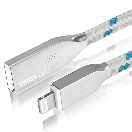 Lightning Kabel - 3m, Blau, Neustes Design - Sehr schnelles iPhone 7 Ladekabel - verstärktes USB Datenkabel mit Knickschutz - Für Apple iPhone 7 6 5, iPad, iPod - SWISS-QA Geldrückgabe Garantie