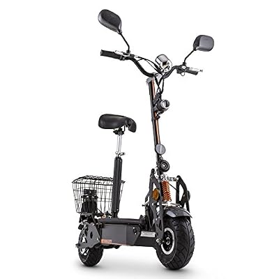 Takira Tank Type 800TT - Scooter électrique pliable / trottinette avec siège avec moteur 36V/800W et freins (contact à clé, 40 km/h, batterie longue durée, panier de transport, garde-boue) - noir/orange