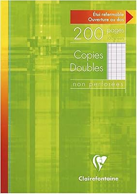 Clairefontaine - Copies doubles non perforées blanche 21x29,7cm - 200 pages grands carreaux - 90g - Sous étuis carton