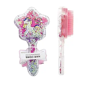 Homeish Unicorn Paddle Hair Brush with Soft Bristles for Toddlers, Girls - No Liquid, Glittery Confetti, Dry and Wet Hair Brush for Gifts, Return Favours etc (Pack of 1, Pink)