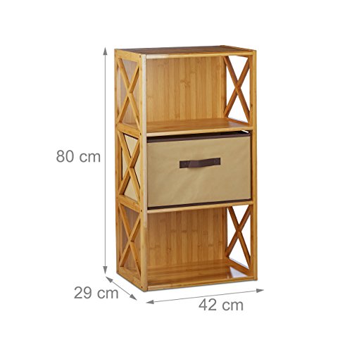 Relaxdays Regal Bambus mit Korb, 3 Ablagen, Holz Standregal, Badregal, Faltbox, HxBxT: 80 x 42 x 29 cm, natur braun - 3