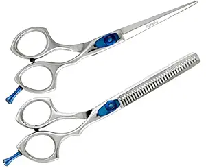 Suvorna Razpro 2 Piece Professional Barber Razor Edge Hair Cutting Shears/Scissors Set, Polished Steel