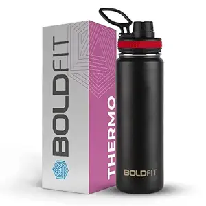 Boldfit Stainless Steel Hydra Water Bottle -Vacuum Insulated Double Walled Flask Keeps Drink Hot and Cold-Sports Water Bottle Great for Hiking, Biking,Gym,Sports and Outdoor-Black, 800 ml-ThermoBottle