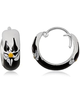 JAYARE Kinder-Creolen Blume Blüte 925 Sterling Silber Emaille 15 x 6 mm schwarz weiß Ohrringe