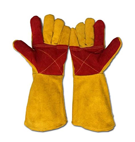 Preisvergleich Produktbild NUAN Verschleißfeste industrielle Hochtemperatur-Isolierhandschuhe, feuerbeständige Lange Abschnitt Verdickung alle Leder-Schweißerschutzhandschuhe