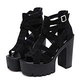 Plattformhöhe: ca. 5 cm. Frauen Sandalen Schuhe Gothic, Sandalen für Frauen mit Absatz 9 10 8 11 7 12 6 8,5, Wildleder Gladiator Rom Schuhe Damen für Party High Heels schwarz,38