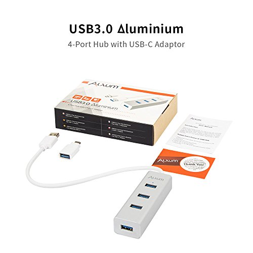 alxum Premium 4 Ports Unibody-Aluminium USB 3.0 Daten Hub mit Typ C Adapter Konverter, 1 ft Kabel Für MacBook, iMac, Macbook Pro Air, Mac mini, Oberfläche Pro Book, Lenovo Yoga und jeden PC (Silber) - 5