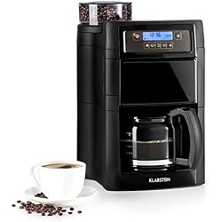 Klarstein Aromatica II Cafetière avec moulin - cafetière filtre, 1000W, verseuse en verre 1,25L, Timer 24h, plaque chauffante, filtre au charbon actif, noir