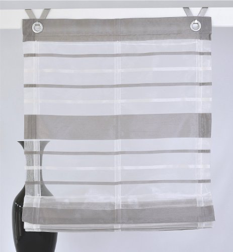 Raffrollo / Ösenrollo Fancy Str. silber-grau Öse 60/140