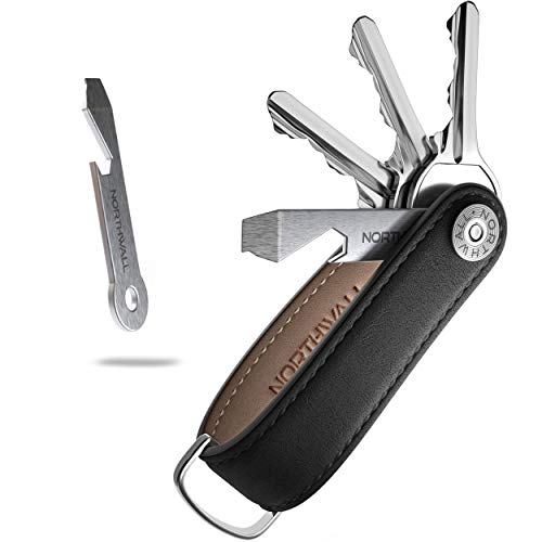 NORTHWALL® Smart Key Organizer Keychain | Organizador de llaves , Compacto llavero y organizador, Leather Compact Key Holder, Secure Locking Mechanism, Stainless Steel Multi-tool, 1-10 llaves