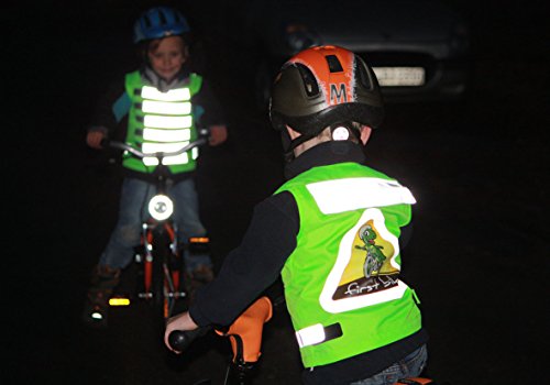 First-Biker: TÜV-geprüfte Kinder-Warnweste mit Haltegriff und 3M™ Scotchlite™ Reflektoren zum Radfahren lernen. Sicherheitsweste als Alternative zur Schiebestange (grün) - 6
