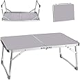 Qimu Low Folding Camping Table,Lightweight Aluminium Picnic Table Laptop Bed Table,Portable Lap Desk, for Picnic/Camping or Eating Breakfast, Reading, Watching Movie on Bed/Couch(White,60cm)