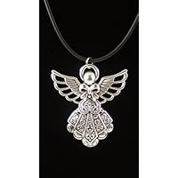 Halskette aus Kautschuk mit großem Engel Anhänger Antik Silber Kette Choker Kautschukkette 2mm schwarz - Kettenlänge frei wählbar