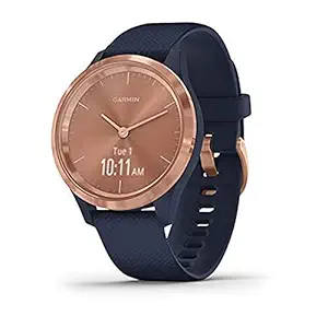 Garmin v�vomove 3S, Hybrid Smartwatch with Real Watch Hands and Hidden Touchscreen Display, Rose Gold with Navy Blue Case and Band