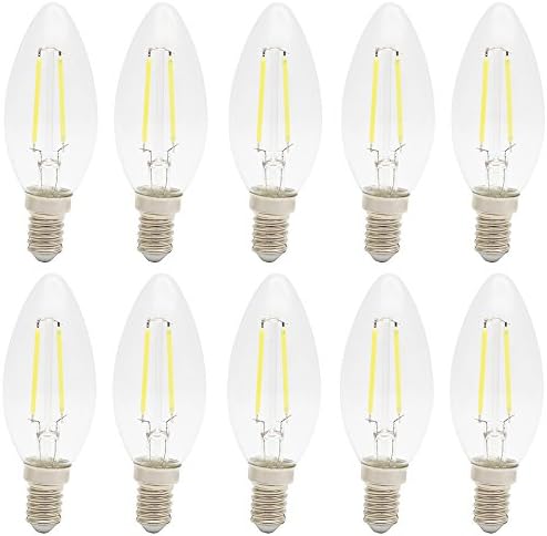 10x 2W E14 C35 LED Filament Bulb Equivalent to 15 W 140 Lumen Cool White 6000 Kelvin, 360º Beam Angle,Antique Filament Candle Bulb for Use in chandeliers, wall sconces, and pendant lighting AC220V