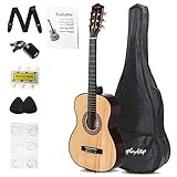 Esta guitarra de 36 pulgadas está diseñada específicamente para estudiantes jóvenes o mujeres con una escala y un cuerpo compacto que ofrecen una excelente comodidad de juego. EL PAQUETE INCLUYE: un estuche, púa de guitarra, tubo de tono, una correa para el hombro y un conjunto adicional de cuerdas, NO se requiere ensamblaje. El acabado brillante y agradable, y una decoración floral alrededor del orificio de sonido, lo hacen decente y elegante.