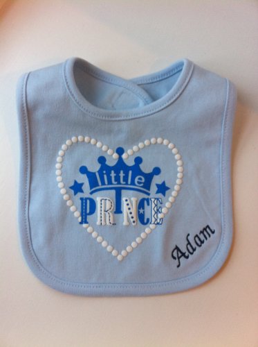 Personalised Little Prince Blue Bib. Great baby gift