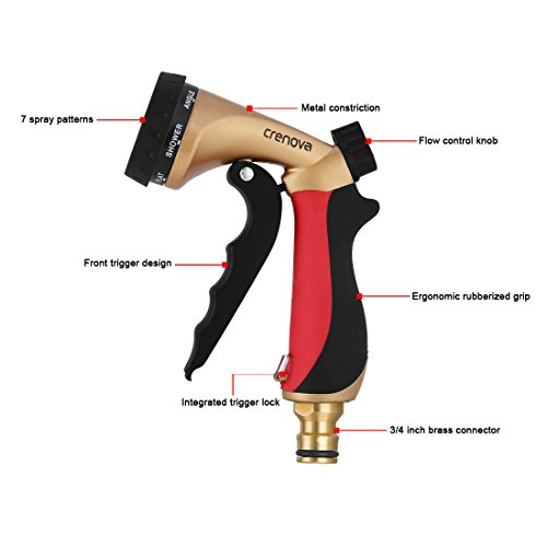 Garten Handbrause | Crenova HN-05 Hochdruck Gartenbrause / Garten-Spritzpistolen – 100% Metal – 7-fach verstellbar – Robust und Leistungsstark für Autowaschanlagen, Garten Bewässerung - 2