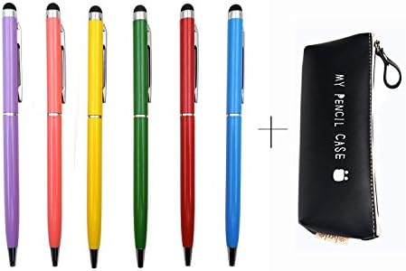 1 x Luxury Genuine Leather Pencil Case + 6 x Capacitive Screen Touch Pen 2in1 Stylus Ballpoint Pen for IPad IPhone IPod Tablet