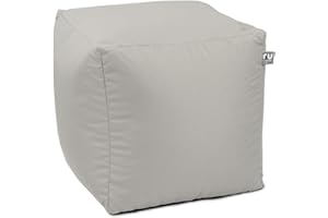 rucomfy Beanbags Indoor Outdoor Cube Bean Bag Pouffe. Home or Garden Extra Seating. Square Water Resistant Footstool 38 x 38cm (Platinum)