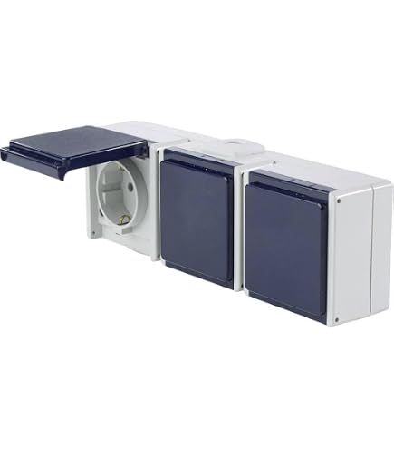 Globe Warehouse AP/FR Steckdose 1-fach – Grau/hellgrau, IP54, Kinderschutz