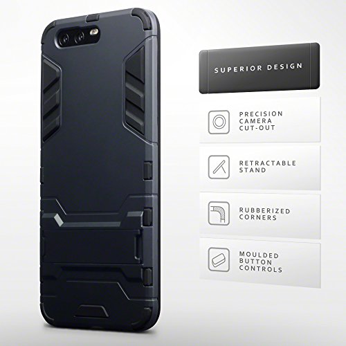 Huawei P10 Carcasa H  brida de Silicona   Polycarbonato Doble Resistencia  y soporte para mesa - Negro oscuro